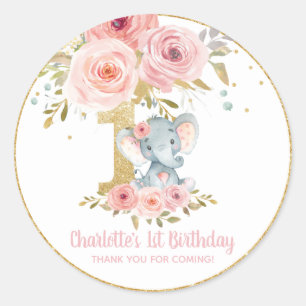 Sticker Rond Eléphant flou mignon 1er anniversaire un Favoriser