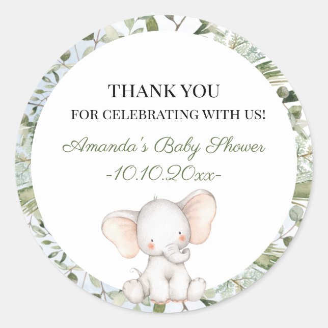Sticker Rond Elephant Green Boy Circle Boy Baby shower (Devant)