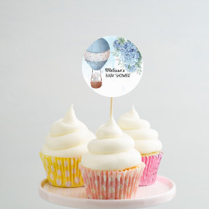 Sticker Rond Elephant Hot Air Balloon Hydrangea Cupcake Topper