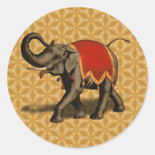 Sticker Rond Eléphant indien avec tissu rouge