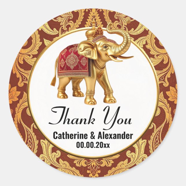 Sticker Rond Eléphant indien bordeaux or luxueux merci (Devant)