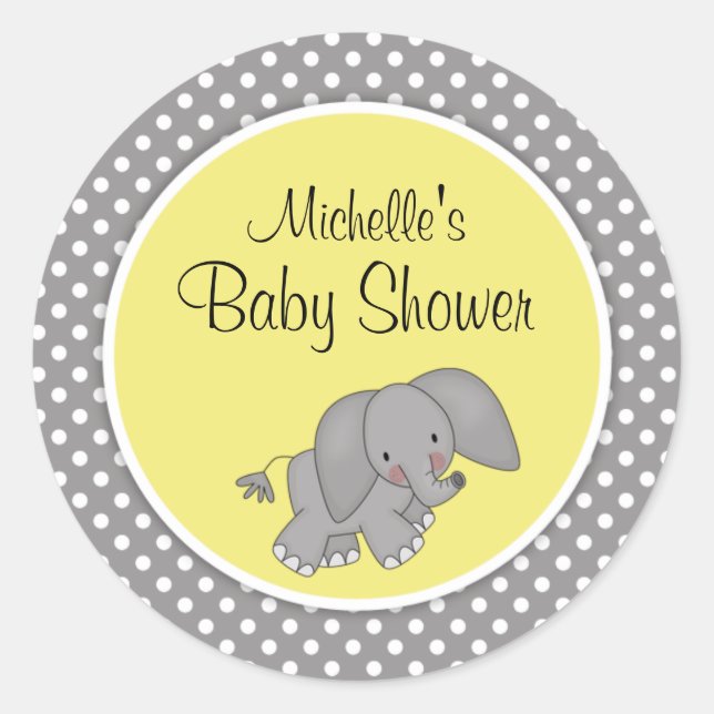 Sticker Rond Eléphant jaune mignon Baby shower neutre genre (Devant)