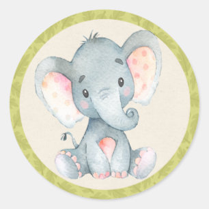 Sticker Rond Elephant Jungle Animaux Baby shower Favoriser Stic
