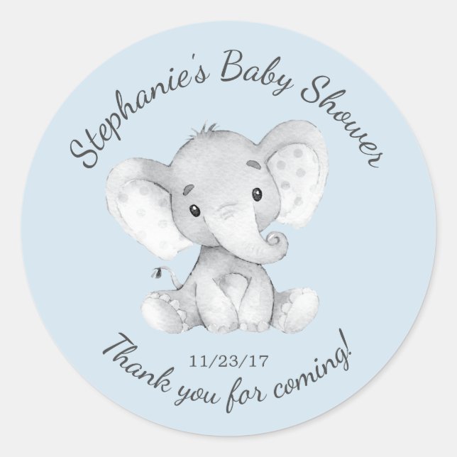 Sticker Rond Elephant Jungle Animaux Baby shower Favoriser Stic (Devant)