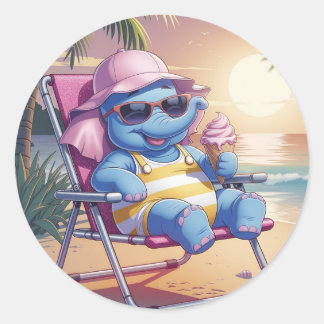 Sticker Rond Eléphant mangeant la glace d'été