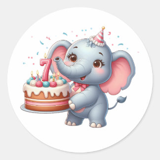 Sticker Rond Éléphant Mignon 7ème Anniversaire