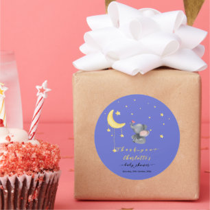 Sticker Rond Eléphant mignon avec petit Baby shower papillon