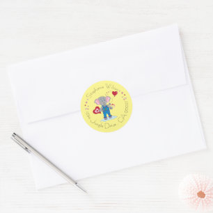 Sticker Rond Eléphant mignon et Enveloppe jaune coeur