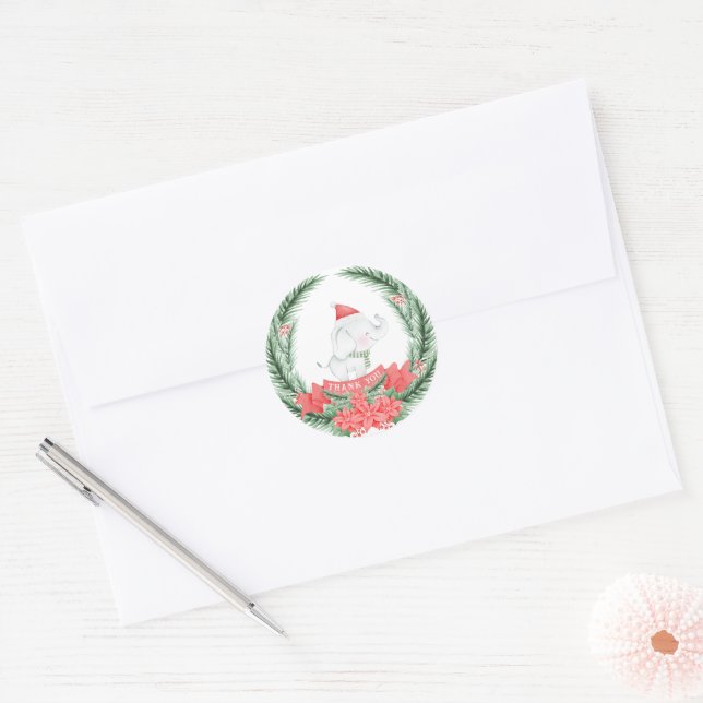 Sticker Rond Eléphant mignon | Noël | MERCI (Enveloppe)
