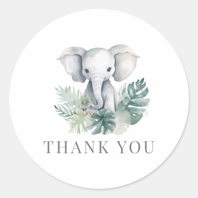Sticker Rond Eléphant Neutral Cute Premier Anniversaire Merci (Devant)