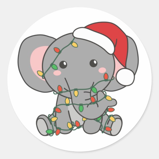 Sticker Rond Eléphant Noël Animaux d'hiver Eléphants Classi (Devant)