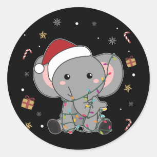 Sticker Rond Eléphant Noël Neige Hiver Animaux Eléphants C