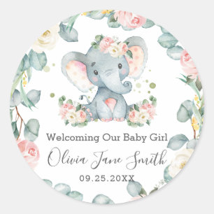Sticker Rond Elephant Nouveau bébé rose ivoire fleuri Vert Favo