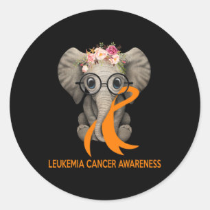Sticker Rond Eléphant Orange Ruban Leucémie Cancer Sensibilisat