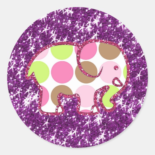 Sticker Rond Eléphant Polka Dot Sparkly Purple Gifts Girls (Devant)