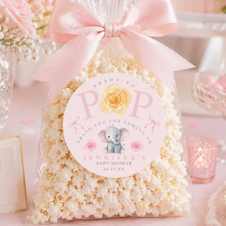 Sticker Rond Elephant Ready to Pop Baby Shower Popcorn Bag 