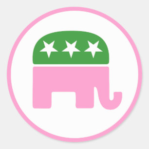 Sticker Rond Eléphant républicain rose et vert