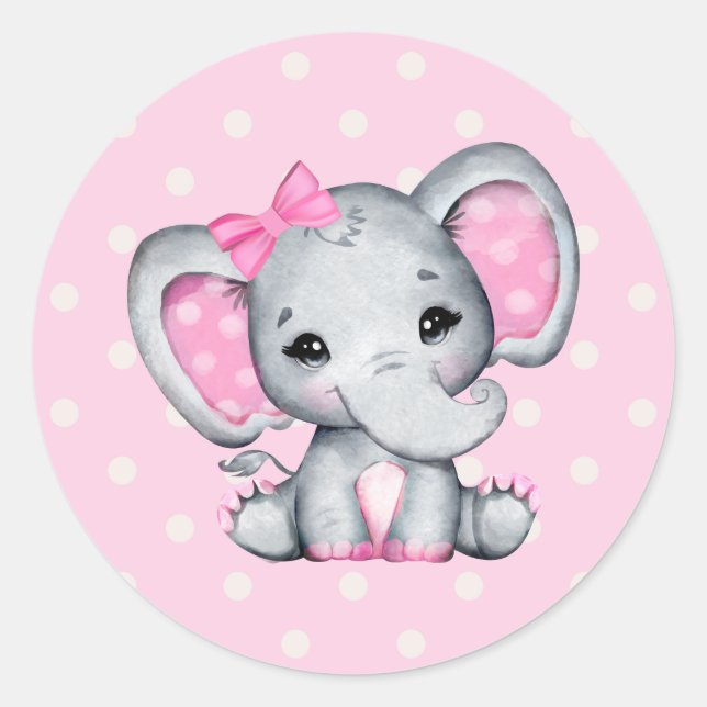 Sticker Rond Eléphant rose Bébé avec oreilles poires (Devant)