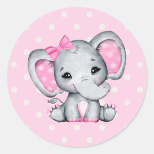 Sticker Rond Eléphant rose Bébé avec oreilles poires