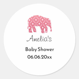 Sticker Rond Eléphant Rose Personnalisé pour Baby Shower 