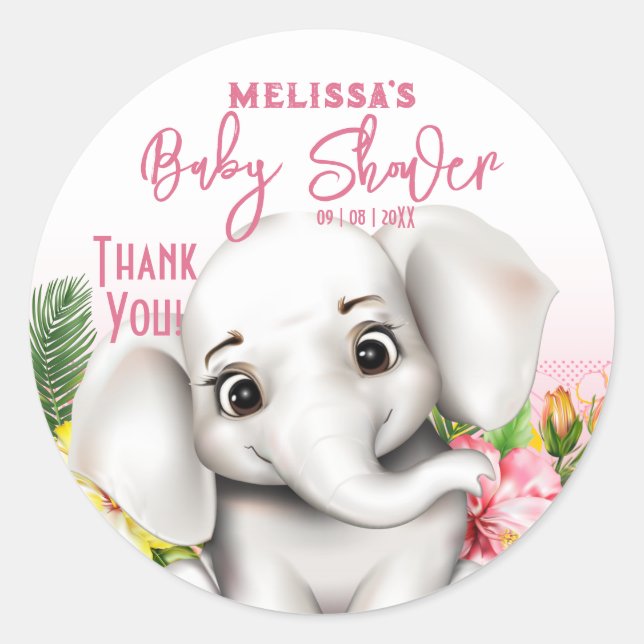 Sticker Rond Elephant Safari Tropical Jungle Baby shower (Devant)