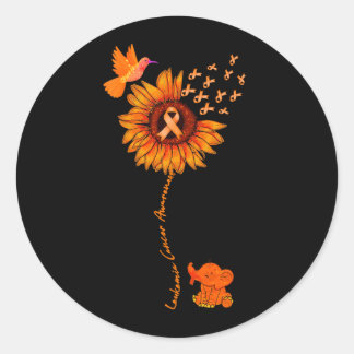 Sticker Rond Éléphant Suower Ruban Orange Leucémie Cancer