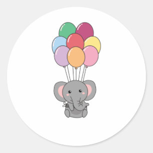 Sticker Rond Elephant Vite Avec Des Ballons Colorés