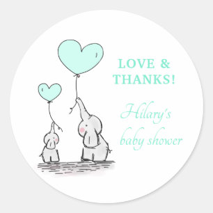 Sticker Rond Eléphants Merci de Baby shower des ballons à men