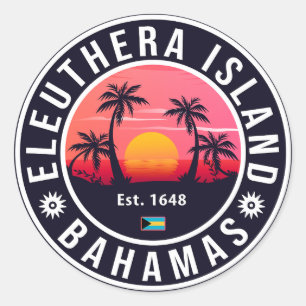 Sticker Rond Eleuthera Island Bahamas Retro Sunset Souvenirs