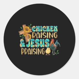 Sticker Rond Élevage de poulet & Jésus Louant Christian Far