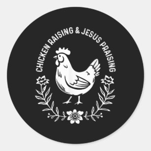 Sticker Rond Élevage De Poulet Et Jésus Louant Vintage Christi