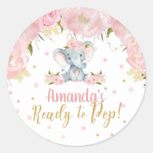 Sticker Rond Élève de bébé éléphant floral Prête à éclore