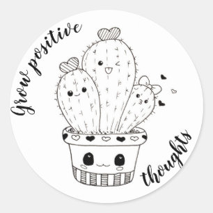 Sticker Rond Élevez le griffonnage drôle de cactus de //de