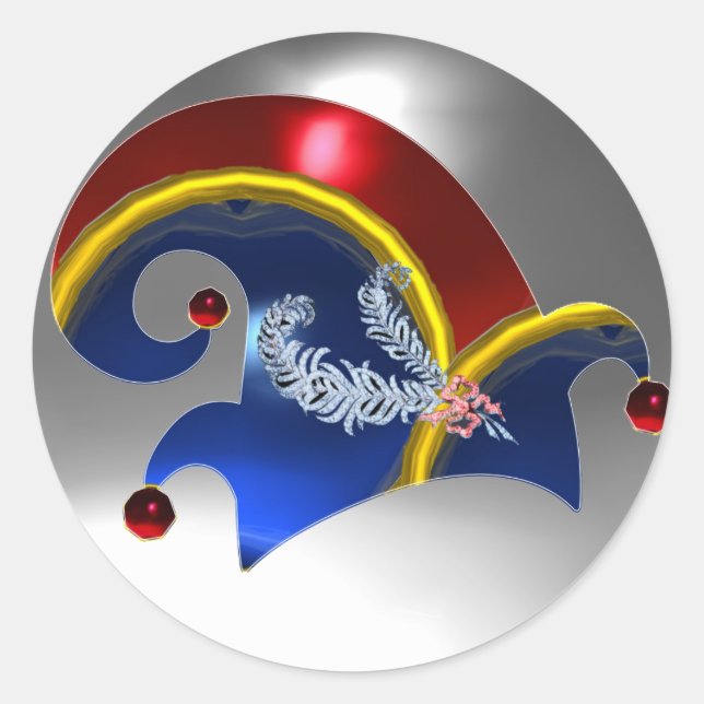 STICKER ROND ELF CASQUETTE /GOLD JEWELS DIAMOND FEATHES, GEM ST (Devant)