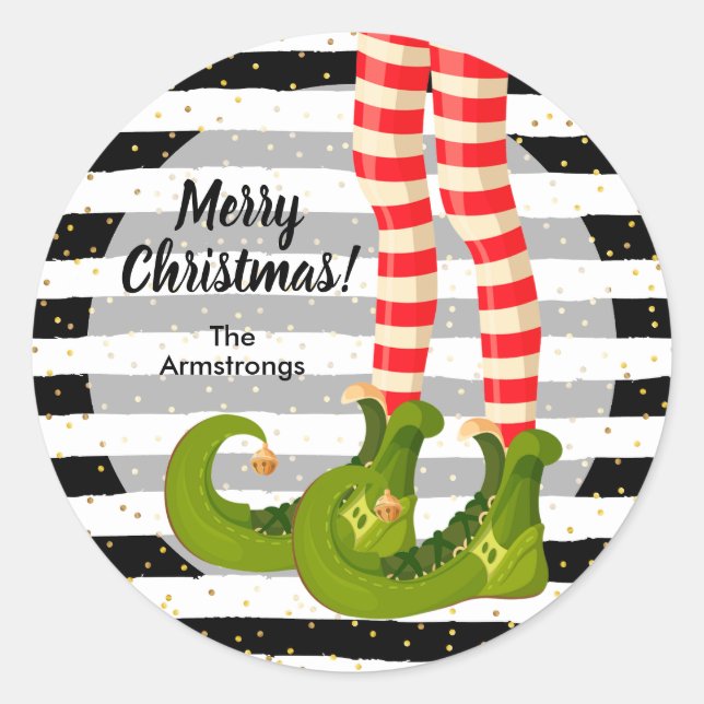 Sticker Rond Elf Legs Merry Christmas (Devant)