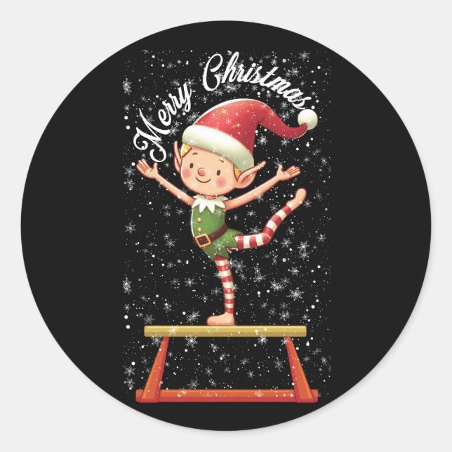 Sticker Rond Elfe de gymnaste sur la balance poutre Xmas Gymnas (Devant)