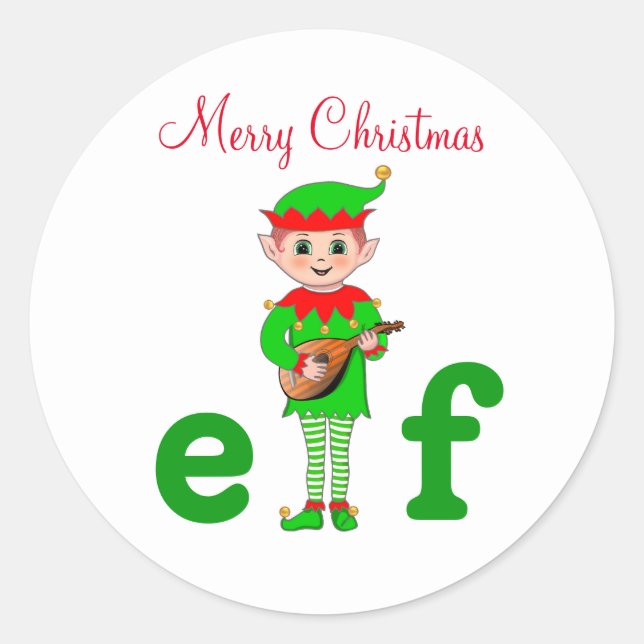 Sticker Rond Elfe de la musique moderne de Noël en blanc (Devant)