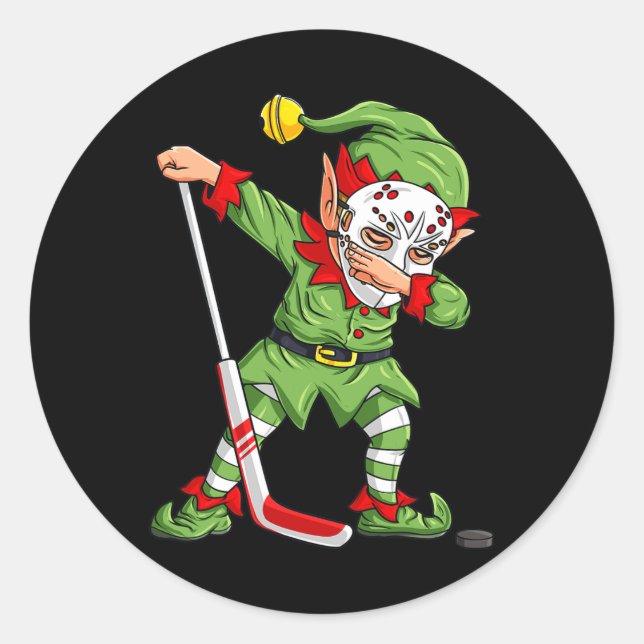 Sticker Rond Elfe de Noël Dabbing Joueur de hockey sur glace Ga (Devant)