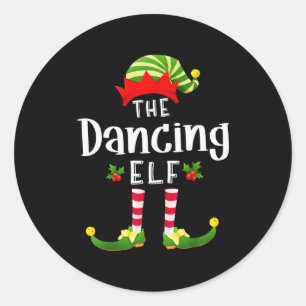 Sticker Rond Elfe de Noël dansant Pyjama assorti pour la fête d