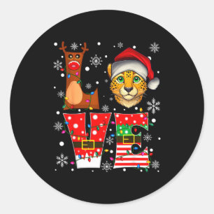 Sticker Rond Elfe Renne Chapeau de Père Noël Amour Guépard Anim