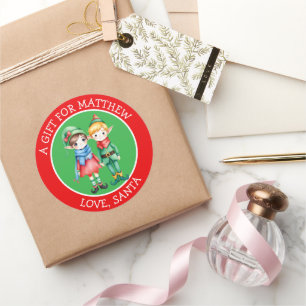 Sticker Rond Elfes mignonnes   Tag cadeau de Noël