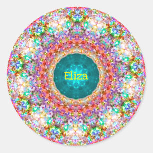 Sticker Rond ELIZA ~ Motif Floral doux ~ Personnalisé