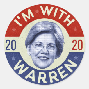 Sticker Rond Elizabeth Warren Présidente 2020 Démocrate Pic Ret