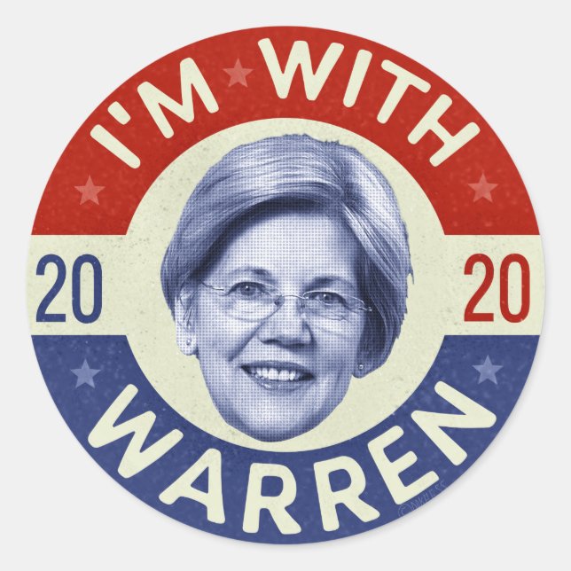 Sticker Rond Elizabeth Warren Présidente 2020 Démocrate Pic Ret (Devant)