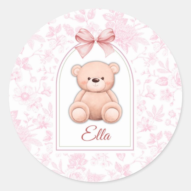 Sticker Rond Ella | Conception personnalisée d'ours en peluche  (Devant)