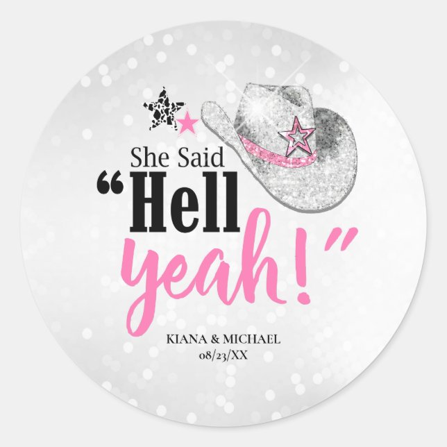 Sticker Rond Elle A Dit 'Enfer Ouais' Cowgirl Casquette ID927 (Devant)