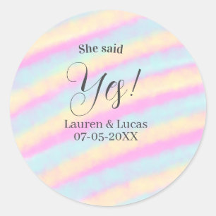 Sticker Rond Elle a dit oui fête de fiançailles rose bleu jaune