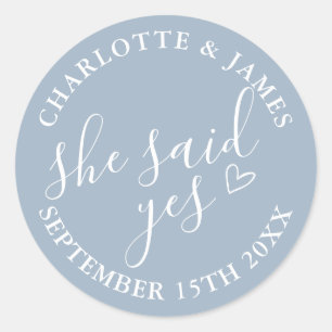 Sticker Rond Elle A Dit Oui Partie Engagement Dusty Blue