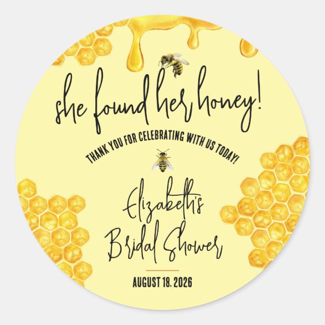 Sticker Rond Elle A Trouvé Son Miel ! Faveur nuptiale des abeil (Devant)