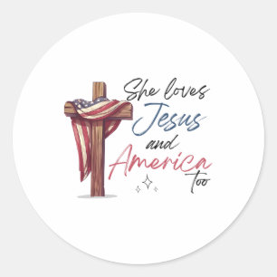 Sticker Rond Elle Aime Jésus Et L'Amérique Aussi 4 juillet Patr